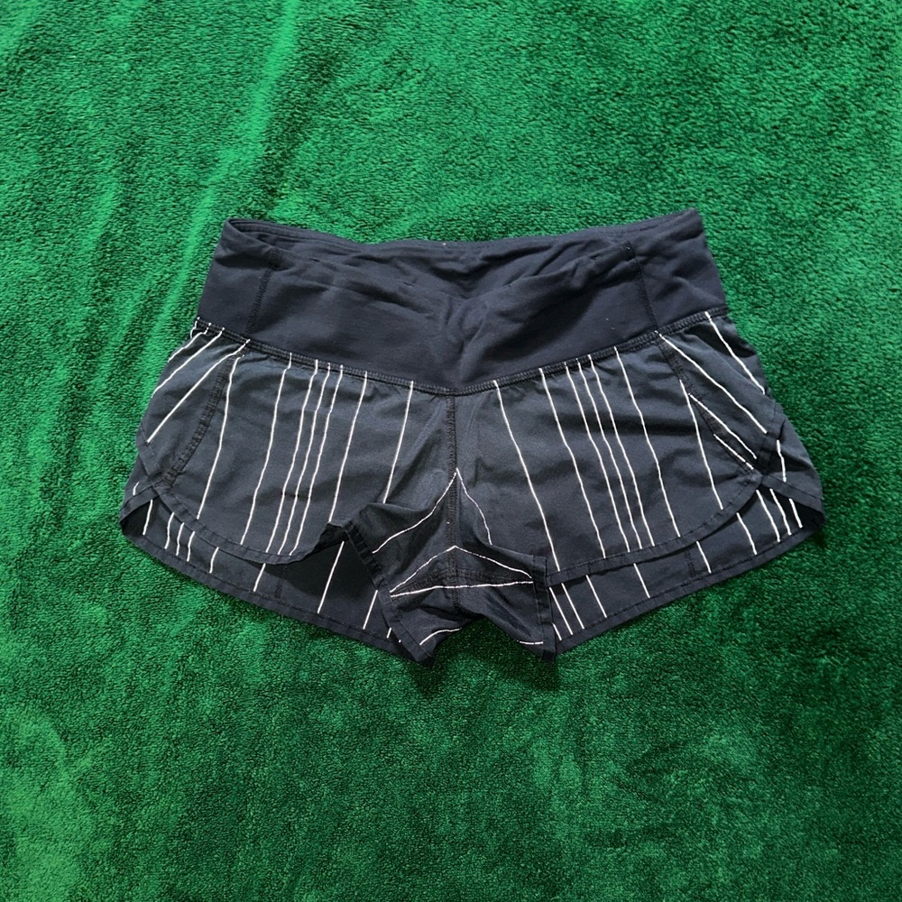 Two lululemon athletica Black Pinstripe Women's Athletic Shorts - Picture 7 of 9